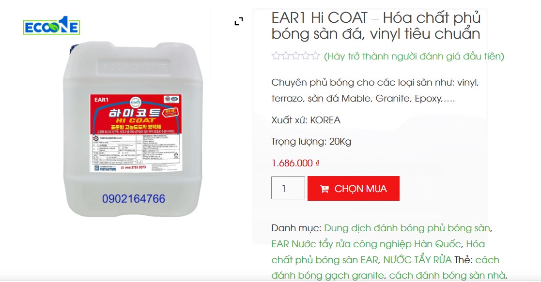 EAR1 Hi Coat chất phủ bóng sàn tiêu chuẩn